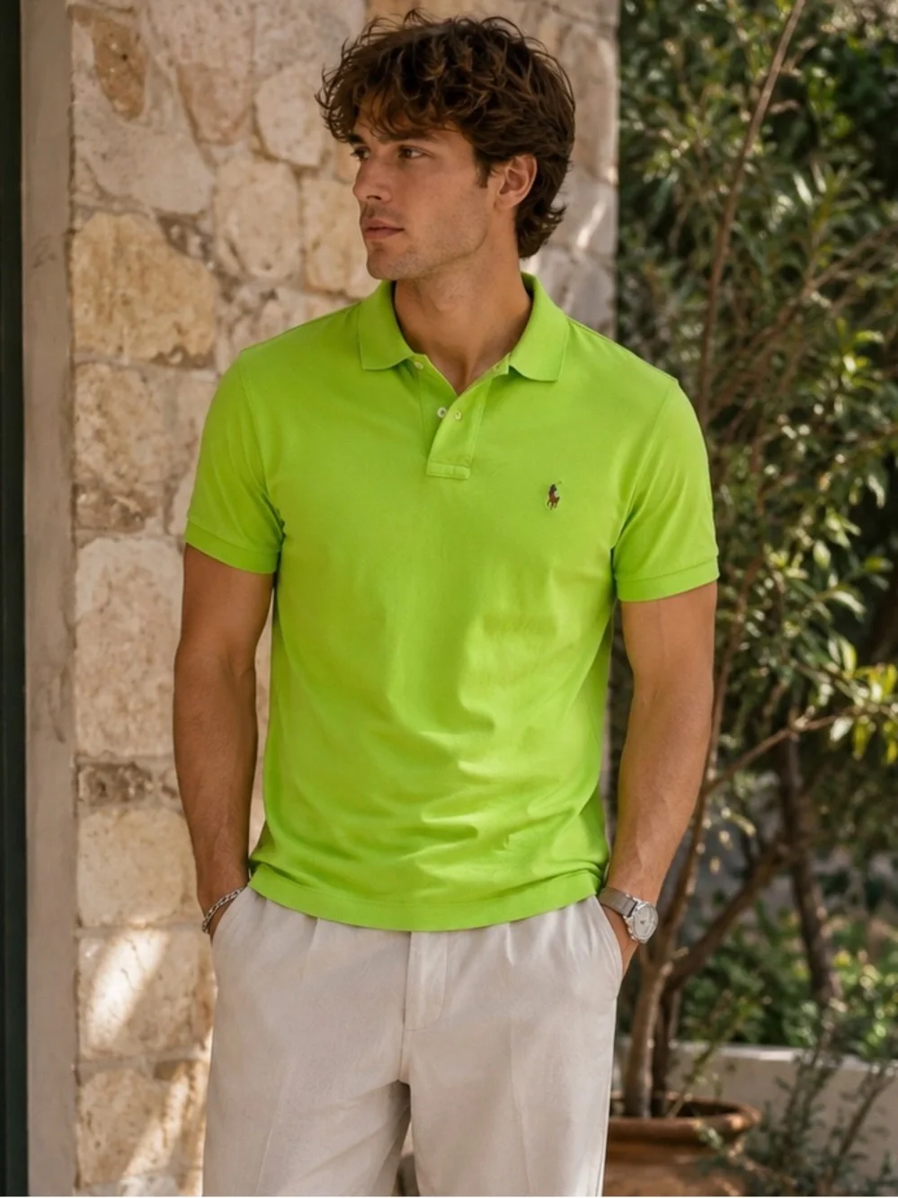 Men's Lauren Ralph Lauren Polo Shirt Bright Green Lime Short Sleeve Size Small
